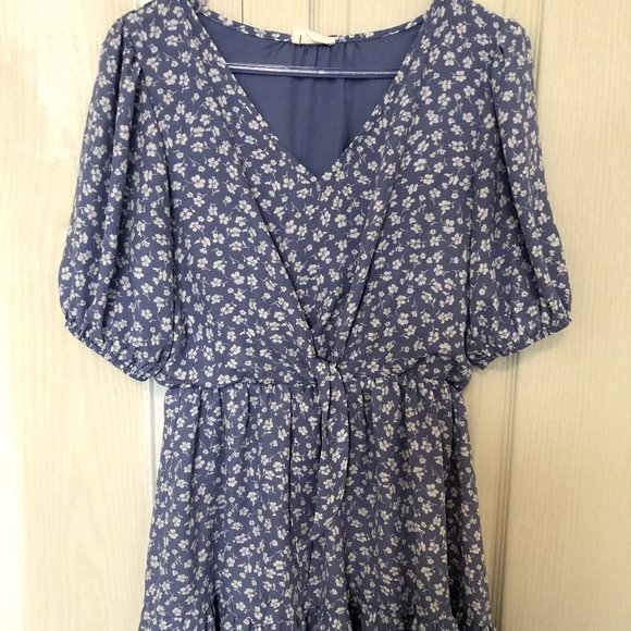 Blue Floral Ruffled Mini Dress Size Small - Picture 2 of 7